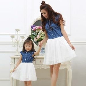 Mother Daughter Dresses Mommy & Me Denim Tulle